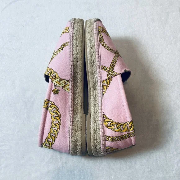 Versace Chain-Print Cotton Espadrille Loafers Pink Size 10B New In Box Authentic - Picture 8 of 13